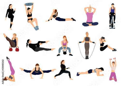 collection of women doing different workout and exercise photo
