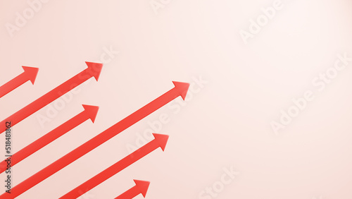 Financial growth in business concept with red arrows pointing upwards. 3d Rendering