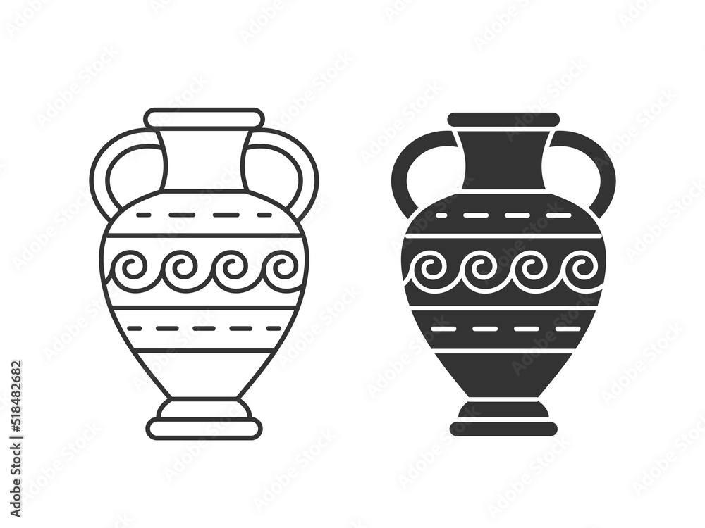 Greek amphora icon, Black vector illustrations isolated on white.