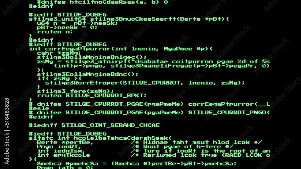 A list of instructions, scrambled source code text from public domain projects, scrolling on a computer monitor. Retro fat font. A list of instructions, scrambled source code text from public domain projects, scrolling on a computer monitor. Retro fat font.
