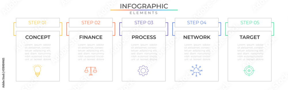 Modern data infographic elements concept design vector with icons. Business workflow network project template for presentation and report.