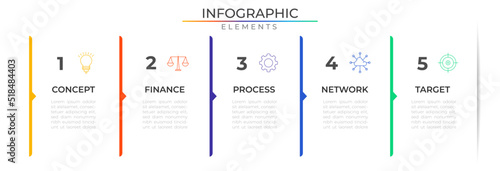 Business agenda infographic elements concept design vector with icons. Annual workflow network project template for presentation and report.
