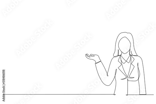 Drawing of beautiful young woman posing with hand on hip. Single line art style