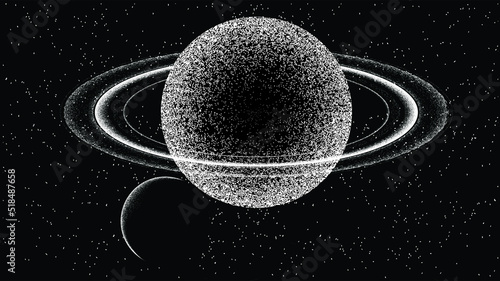 Stars and exoplanet in outer space. Futuristic landscape, with noise texture . Night landscape with starry sky .Vector illustration