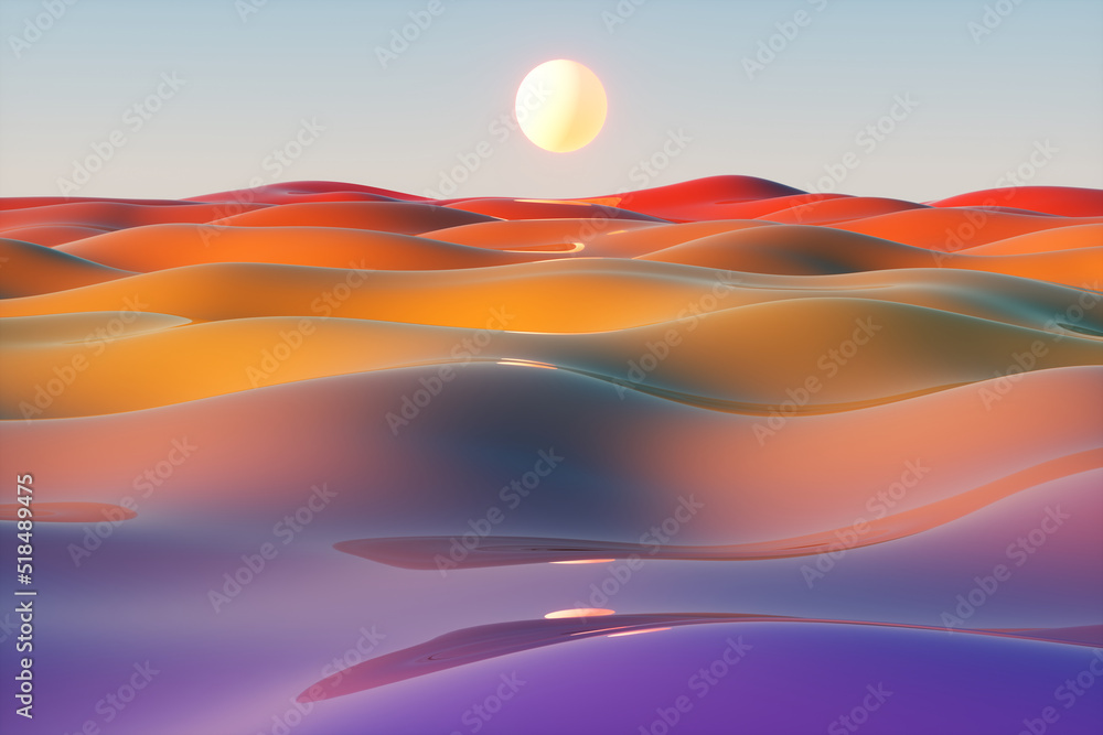 Abstract sun in gradient desert. 3d rendering illustration.