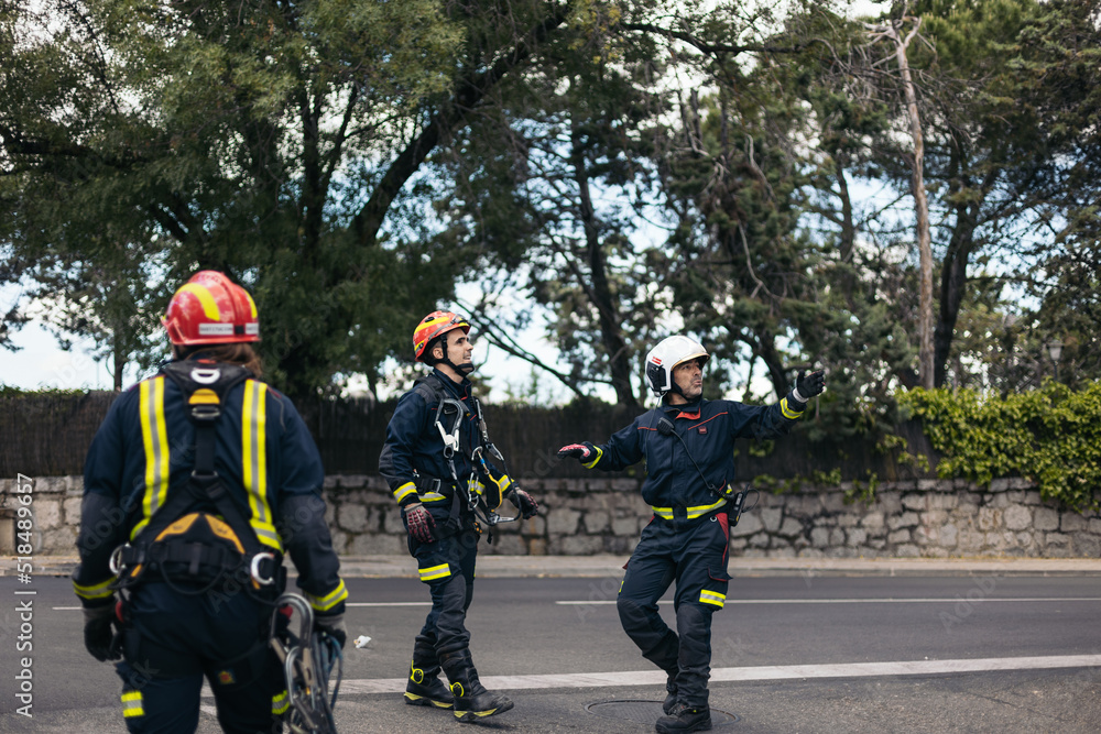 Intervention of the fire brigade in the street of a city Intervention of the fire brigade in the street of a city