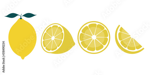 Fresh lemon fruit. Collection of lemon vector icons isolated on white background. Vector illustration for design and print
