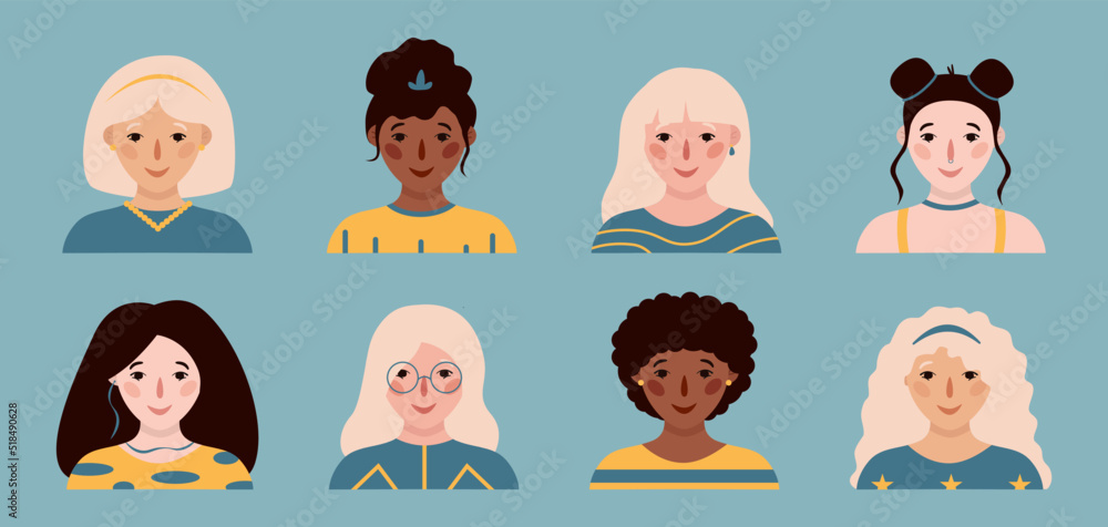 Girls portraits. Set of vector Girls portraits. Set of vector