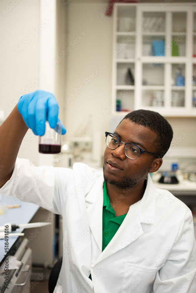 Black Scientist Checking A Tube In The Laboratory. Black Scientist Checking A Tube In The Laboratory.