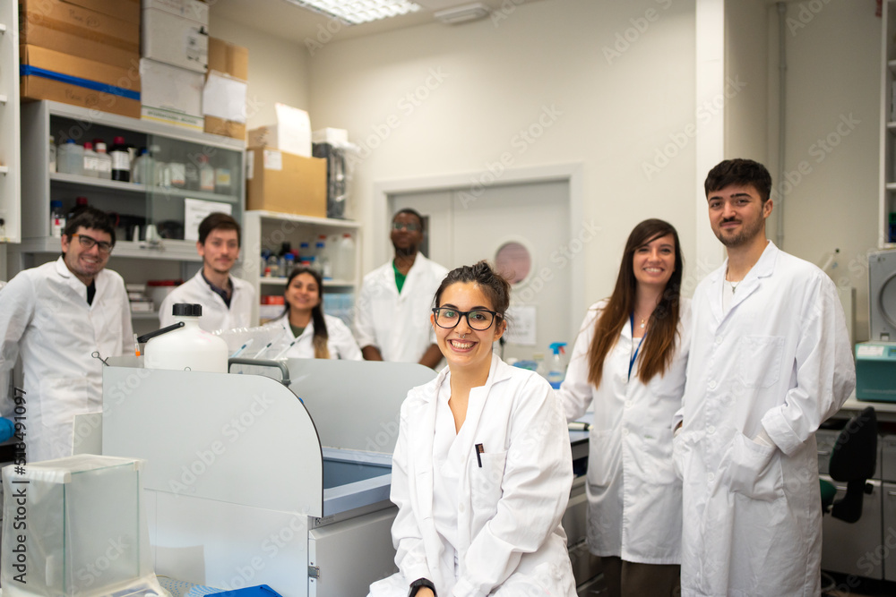 Group Portrait Of Scientists In The Laboratory. Group Portrait Of Scientists In The Laboratory.