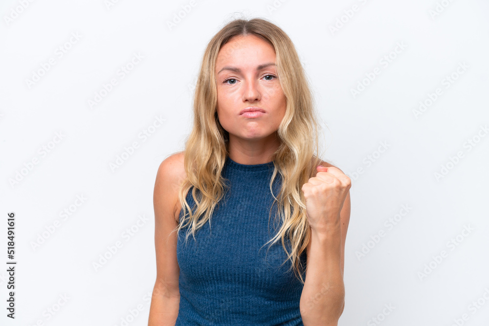 Young Russian woman isolated on white background with unhappy expression Young Russian woman isolated on white background with unhappy expression