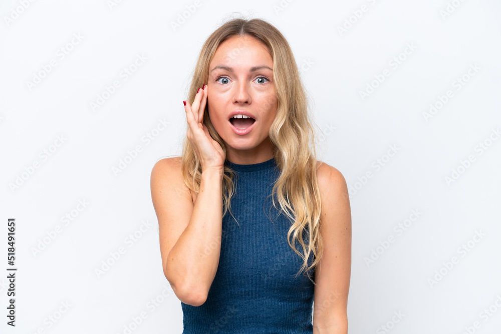 Young Russian woman isolated on white background with surprise and shocked facial expression Young Russian woman isolated on white background with surprise and shocked facial expression