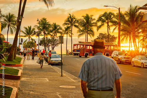 Foto Waikiki Beach Sunset Landscape in Hawaii
