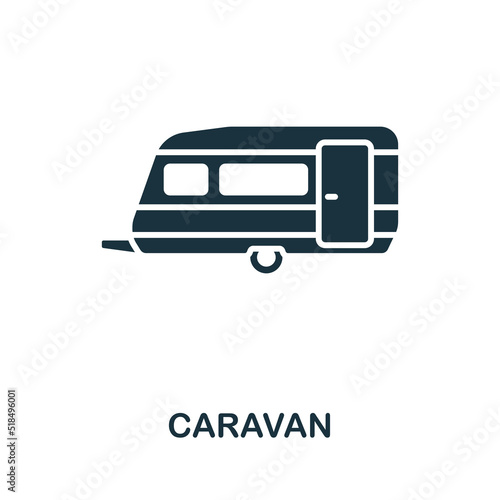 Caravan icon. Monochrome simple line Outdoor Recreation icon for templates, web design and infographics
