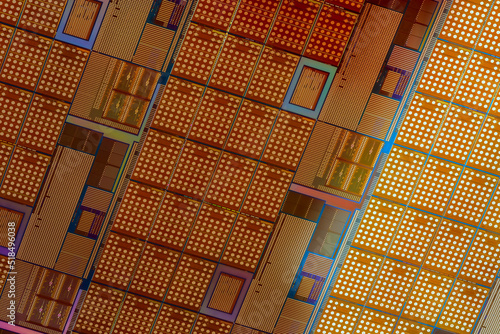 Canvastavla Silicon monocrystalline wafer with microchips after photolithography etching manufacturing used in fabrication of electronic integrated circuits