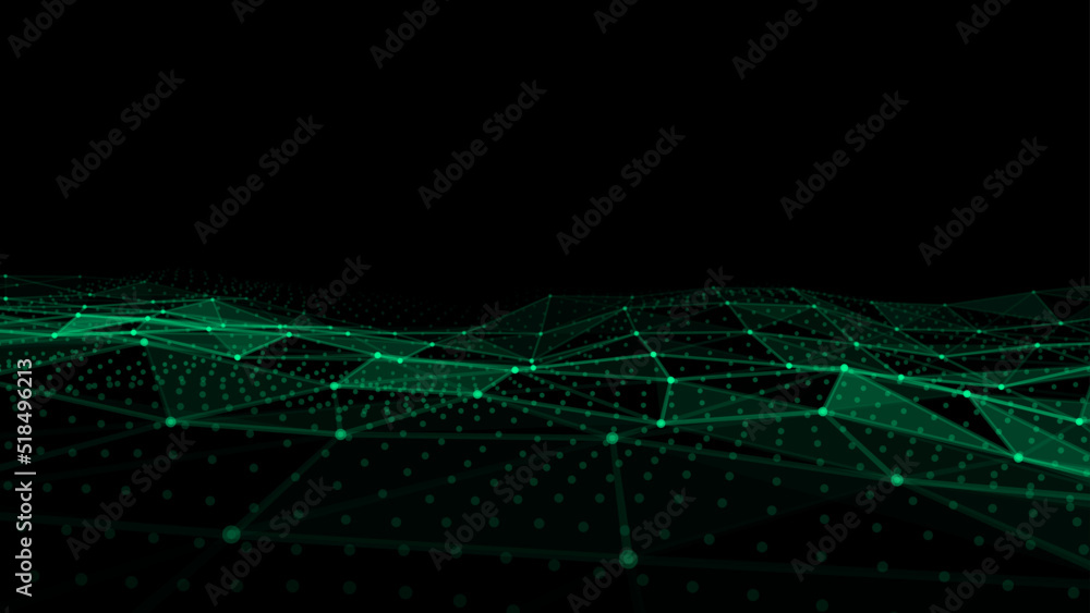 Fototapeta premium Futuristic moving wave. Digital background with moving glowing particles and lines. Big data visualization. Vector illustration.