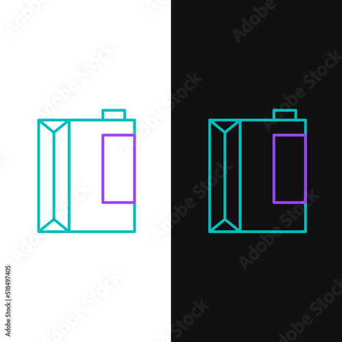 Line Paper package for kefir icon isolated on white and black background. Dieting food for healthy lifestyle and probiotics fulfillment. Colorful outline concept. Vector