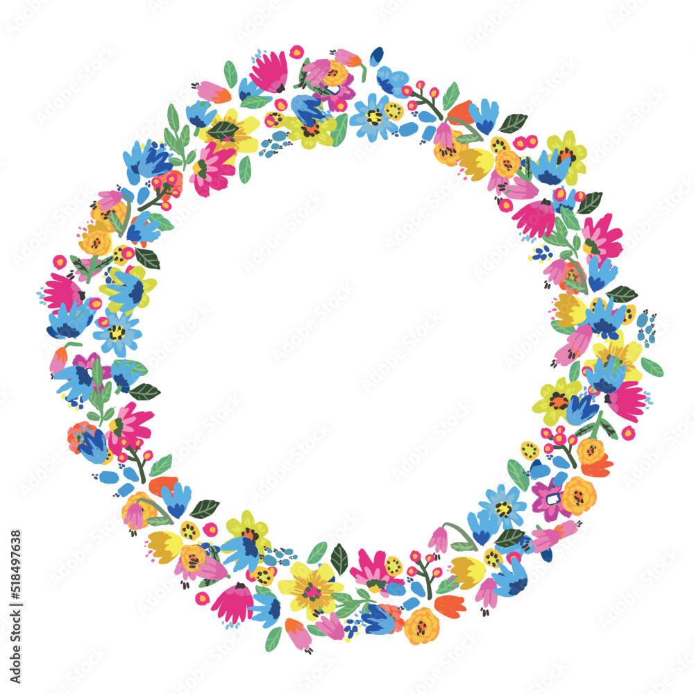Vector floral wreath. Abstract flowers arrange in round border