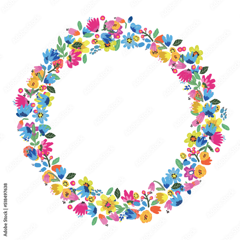 Vector floral wreath. Abstract flowers arrange in round border Vector floral wreath. Abstract flowers arrange in round border