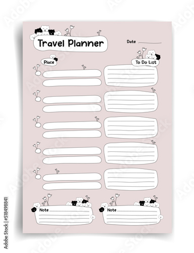 Travel planner. Travel planner template. Habit tracker. Blank template. Vector illustration. Minimal style. Clean style. Daily to do. Cute style.