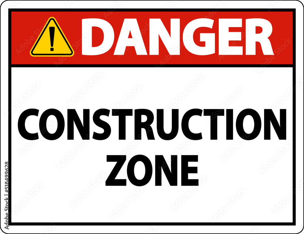 Danger Construction Zone Symbol Sign On White Background Danger Construction Zone Symbol Sign On White Background