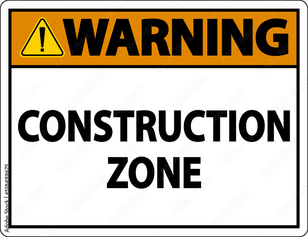 Warning Construction Zone Symbol Sign On White Background