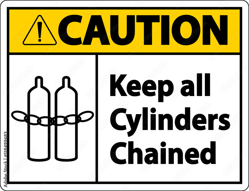 Caution Keep All Cylinders Chained Symbol Sign On White Background Caution Keep All Cylinders Chained Symbol Sign On White Background