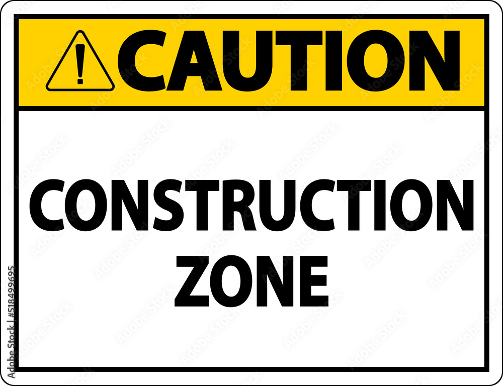 Caution Construction Zone Symbol Sign On White Background