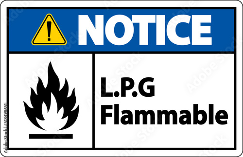 Notice L.P.G Flammable Symbol Sign On White Background