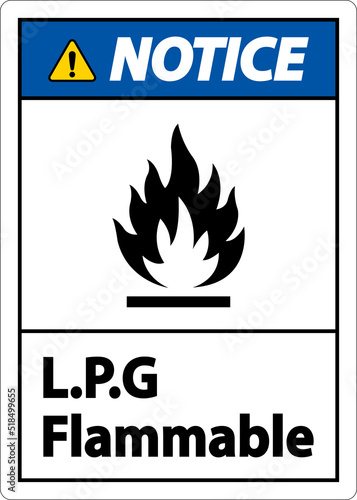 Notice L.P.G Flammable Symbol Sign On White Background