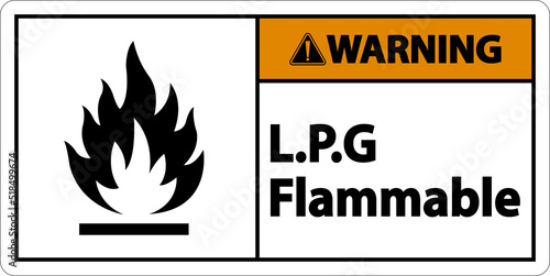 Warning L.P.G Flammable Symbol Sign On White Background