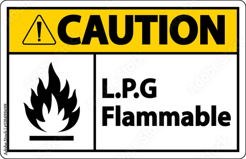 Caution L.P.G Flammable Symbol Sign On White Background