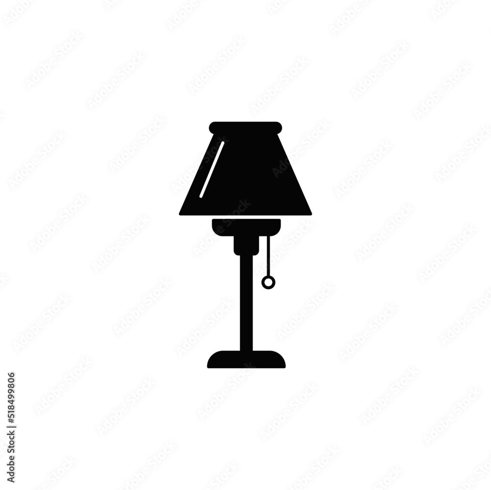 Desk lamp icon in black flat glyph, filled style isolated on white background