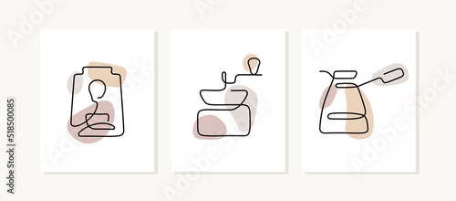 Coffee making equipment one line posters.