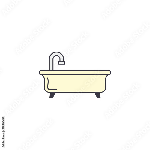 bathtub and shower tub icon in color, isolated on white background 