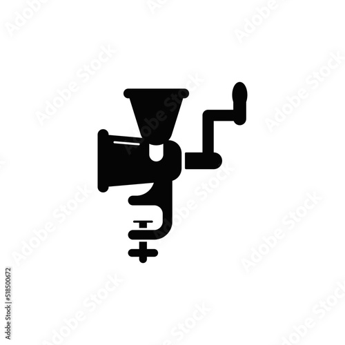 Food mincer, meat chopper, meat grinder icon in black flat glyph, filled style isolated on white background