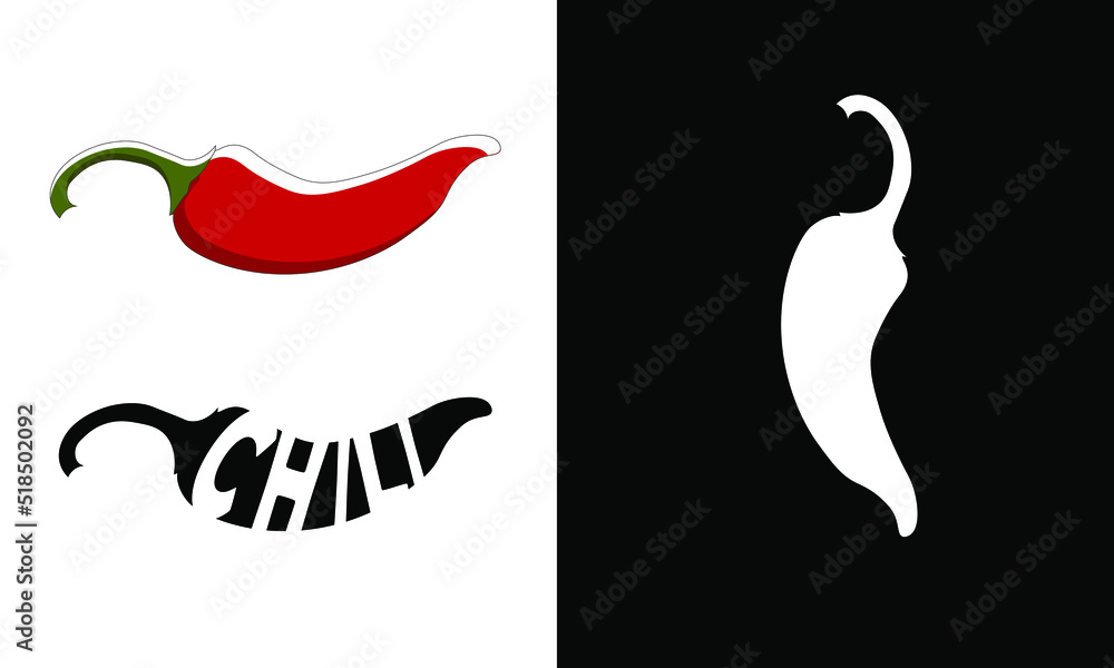 Chili pepper isolated on a white background. One chili hot pepper clipping path. Fresh pepper, chile made like logo Chili pepper isolated on a white background. One chili hot pepper clipping path. Fresh pepper, chile made like logo