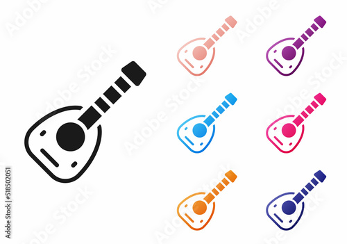 Black Musical instrument lute icon isolated on white background. Arabic, Oriental, Greek music instrument. Set icons colorful. Vector