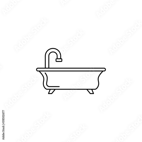 bathtub and shower tub icon in line style icon, isolated on white background