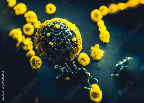 Enterovirus infecting human cell, polio like virus, pandemic concept 3d rendering photo