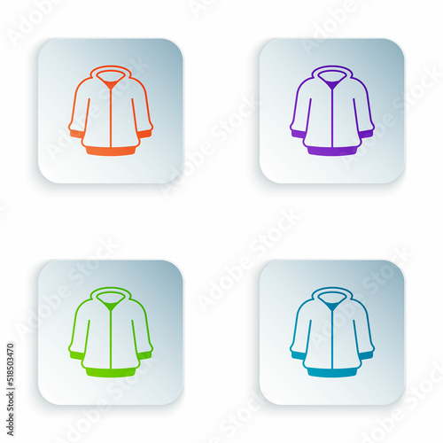 Color Hoodie icon isolated on white background. Hooded sweatshirt. Set colorful icons in square buttons. Vector