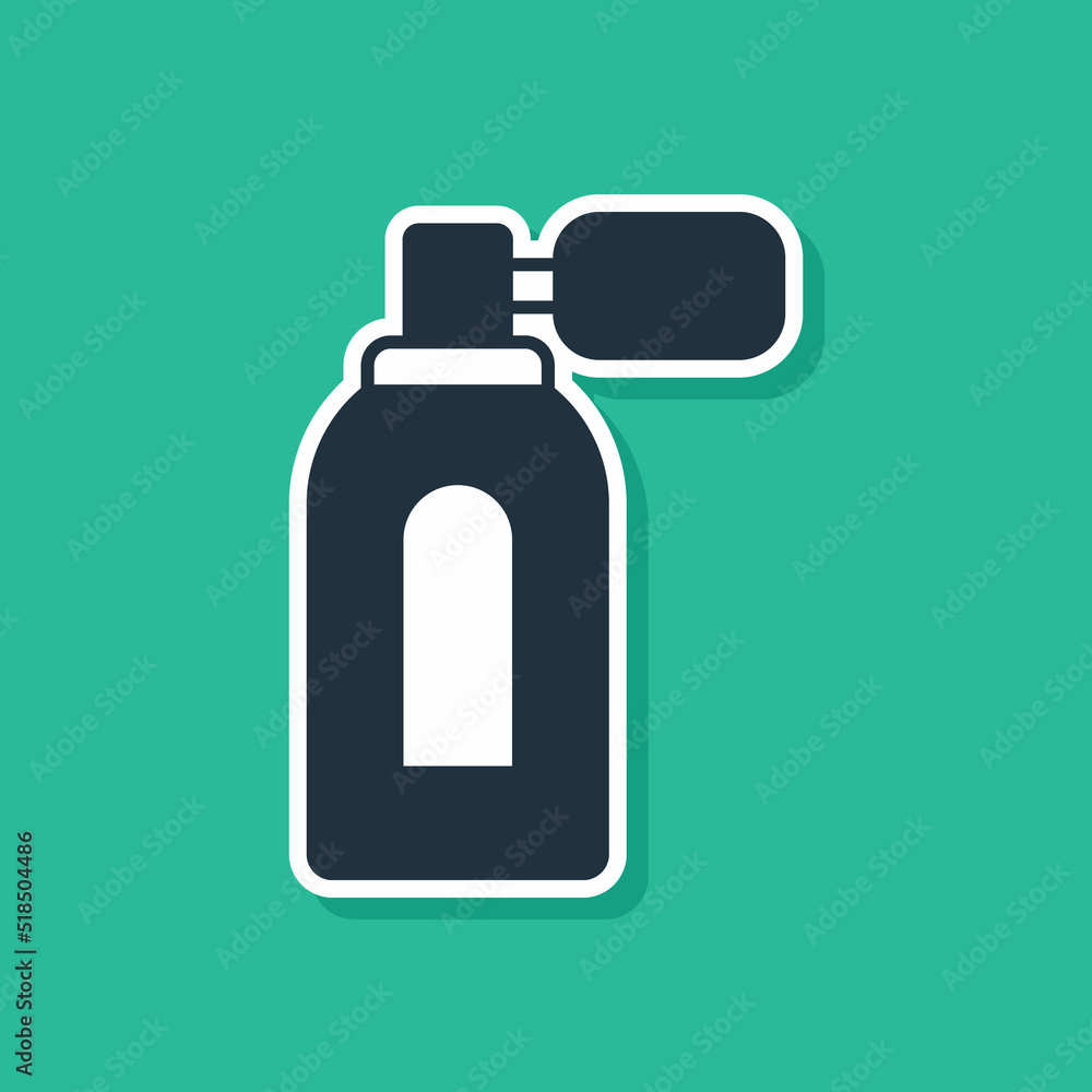 Blue Aftershave bottle with atomizer icon isolated on green background. Cologne spray icon. Male perfume bottle. Vector Blue Aftershave bottle with atomizer icon isolated on green background. Cologne spray icon. Male perfume bottle. Vector