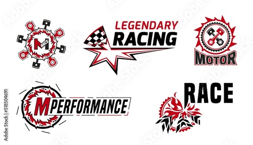 Motorsport event logotypes set. Editable vector collection