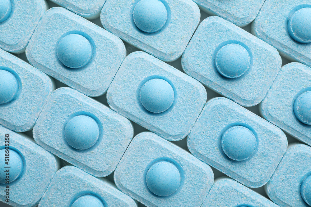 Many water softener tablets as background, top view Many water softener tablets as background, top view
