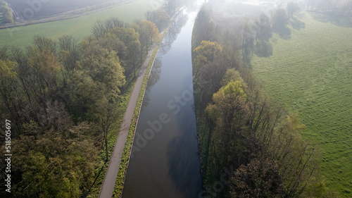 Panoramic view from a drone flying over the river. Picturesque photo wallpaper. Discover the beauty of earth. High quality photo