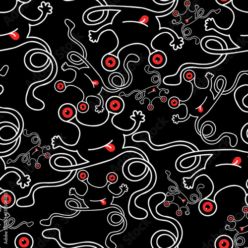Doodle monsters seamless print design. Outline mutant repeated pattern for textile, fashion clothes, wrapping paper.