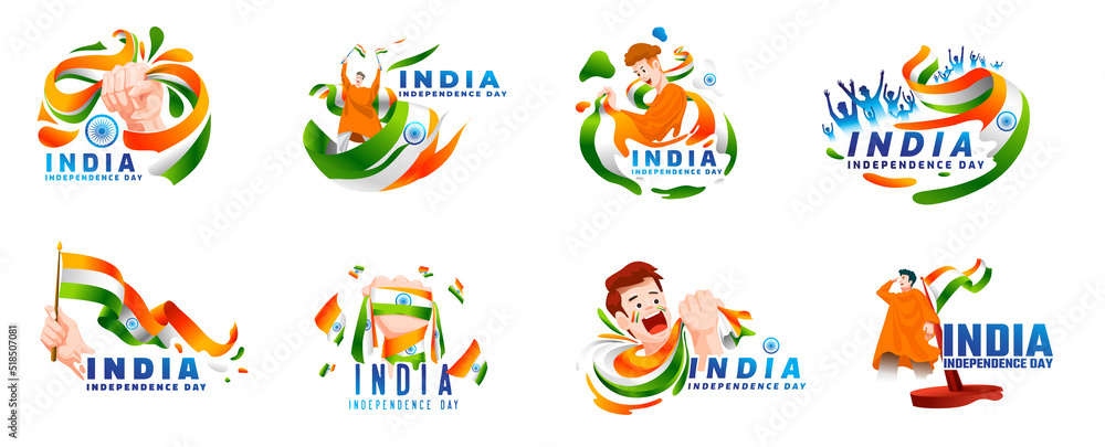 Happy independence day Sticker set, logo set, typography set , elements and decoration