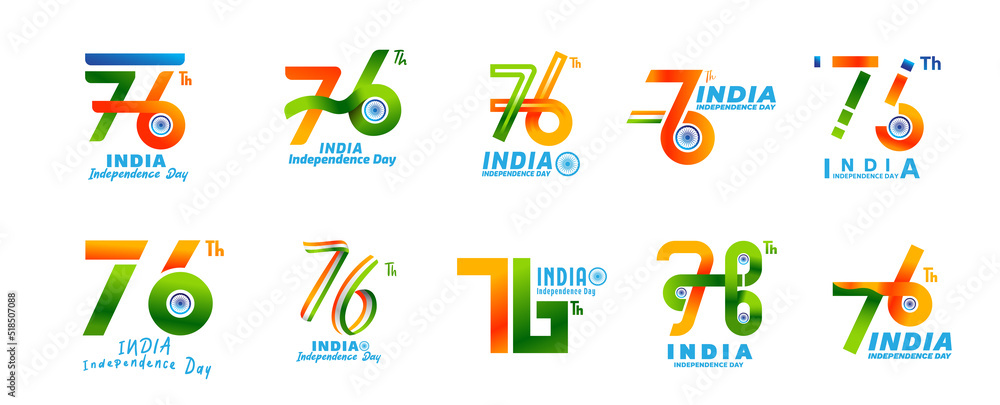 76 th Logo Independence Day of India 15 th august. Sticker set, typography set , elements and decoration 76 th Logo Independence Day of India 15 th august. Sticker set, typography set , elements and decoration