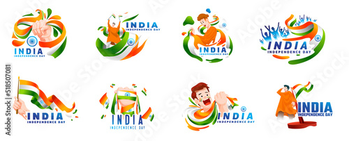 Happy independence day Sticker set, logo set, typography set , elements and decoration