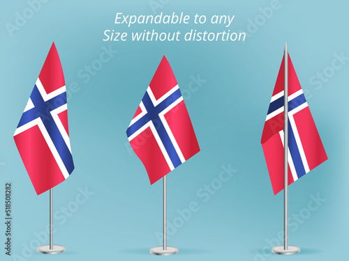 Flag of Norway with silver pole.Set of Norway's national flag